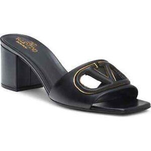 Valentino Garavani V Logo VLOGO Cutout Block Heel Mules Slide Sandals Shoes